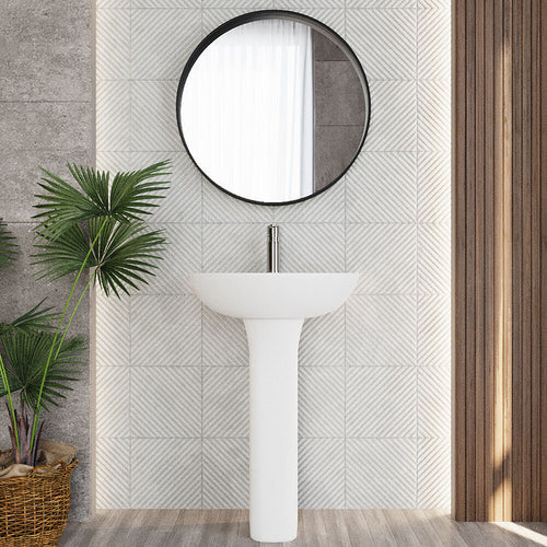 [BCQU300] 1 Tap Hole Round Ceramic Basin & Full Pedestal - 560mm - Lifestyle 1