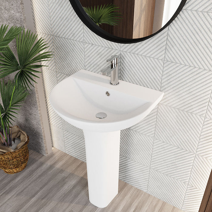 [BCQU300] 1 Tap Hole Round Ceramic Basin & Full Pedestal - 560mm - Lifestyle 2