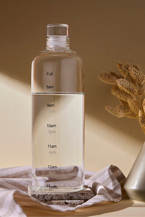 1000ml Borosilicate Glass Water Bottle - Time Marker Hydration