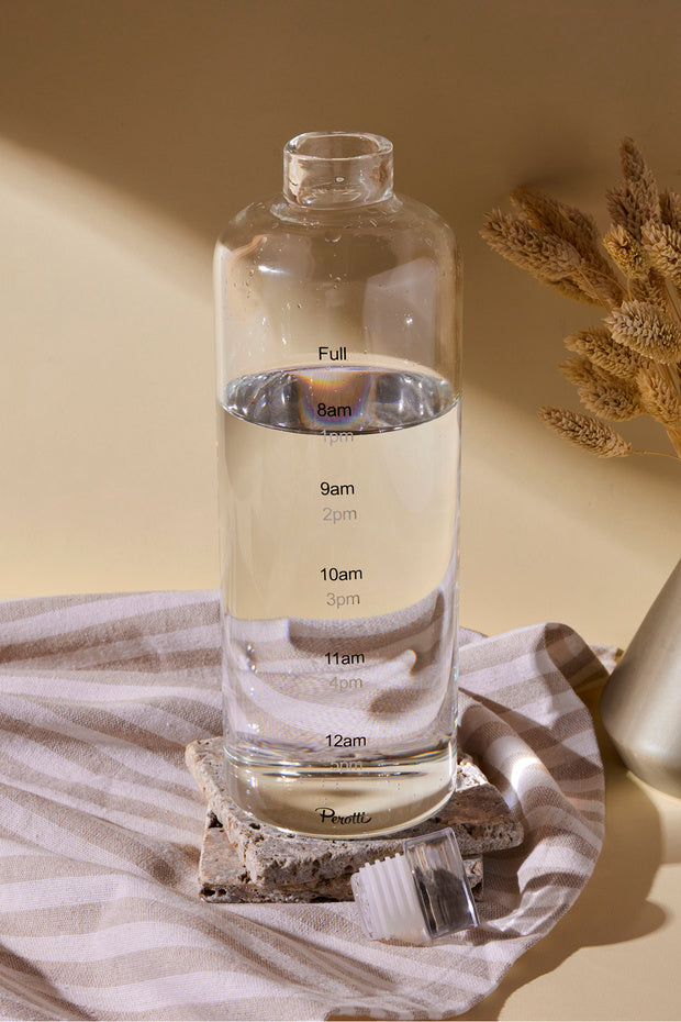 1000ml Borosilicate Glass Water Bottle - Time Marker Hydration