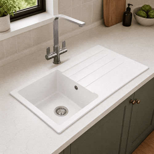 [BKS11050S] 100cm Composite Inset Kitchen Sink with Overflow & Drainer - Available in Multiple Colours - Silo