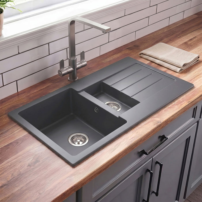 [BKS21050SH] 100cm Composite Inset Kitchen Sink with Overflow & Drainer - Available in Multiple Colours - Silo