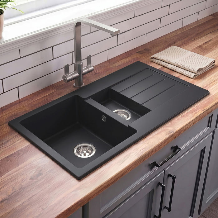 [BKS41050SH] 100cm Composite Inset Kitchen Sink with Overflow & Drainer - Available in Multiple Colours - Silo