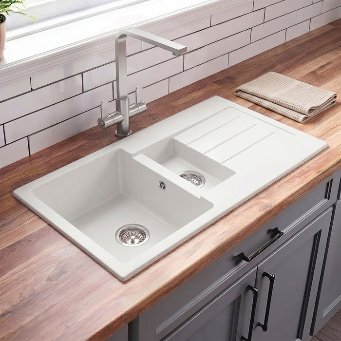 [BKS11050SH] 100cm Composite Inset Kitchen Sink with Overflow & Drainer - Available in Multiple Colours - Lifestyle 1
