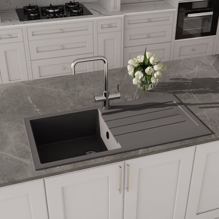 [BKS21050S] 100cm Composite Inset Kitchen Sink with Overflow & Drainer - Available in Multiple Colours - Lifestyle 1