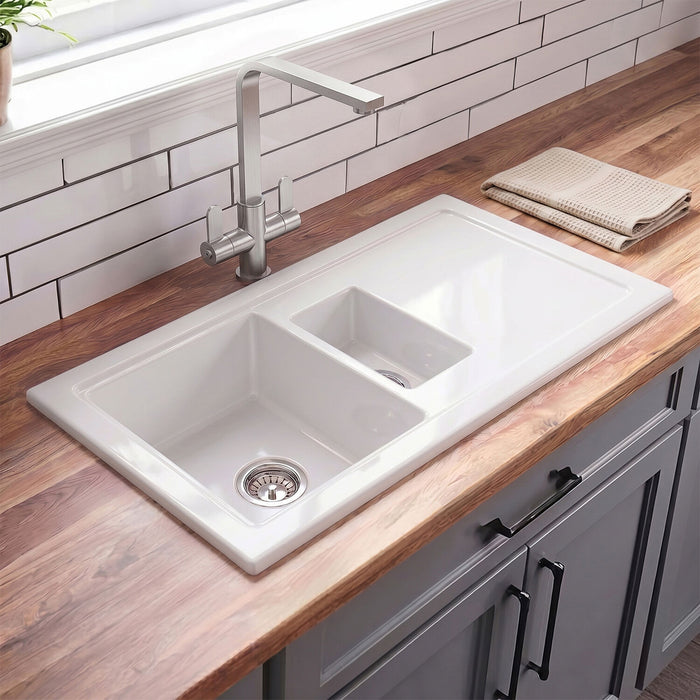 [BKS246] 101cm Inset Counter Top Fireclay Ceramic Kitchen Sink - Multiple Options Available - Silo