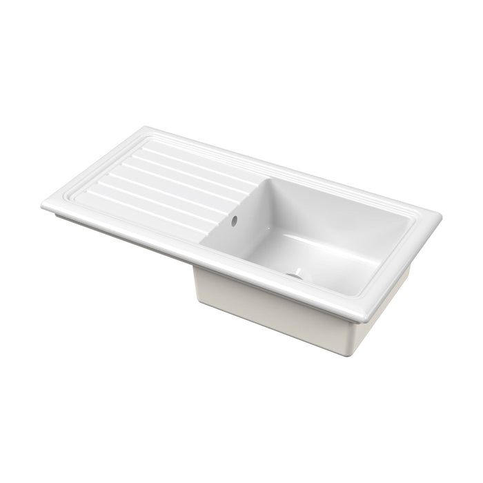 White / Single Bowl / Grooved Drainer