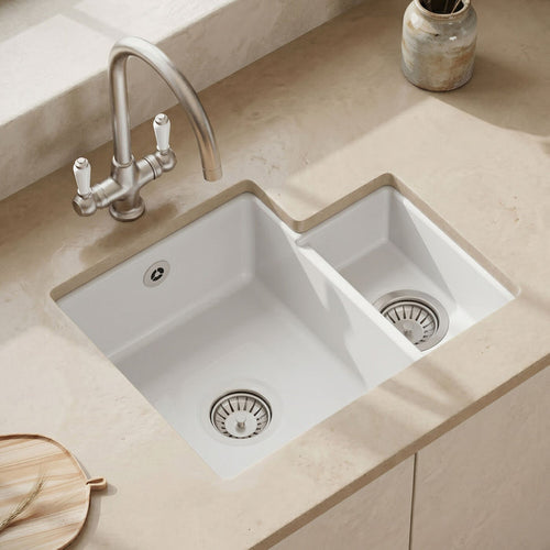 [BKS258] 1.5 Bowl Fireclay Ceramic Undermount Kitchen Sink with Overflow - 549mm - Available as Left or Right Hand - Silo