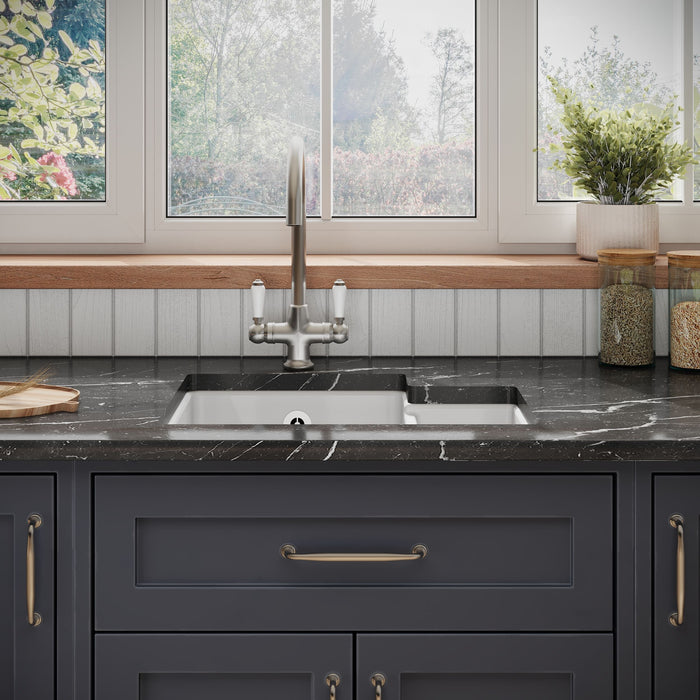 [BKS258] 1.5 Bowl Fireclay Ceramic Undermount Kitchen Sink with Overflow - 549mm - Available as Left or Right Hand - Lifestyle 1