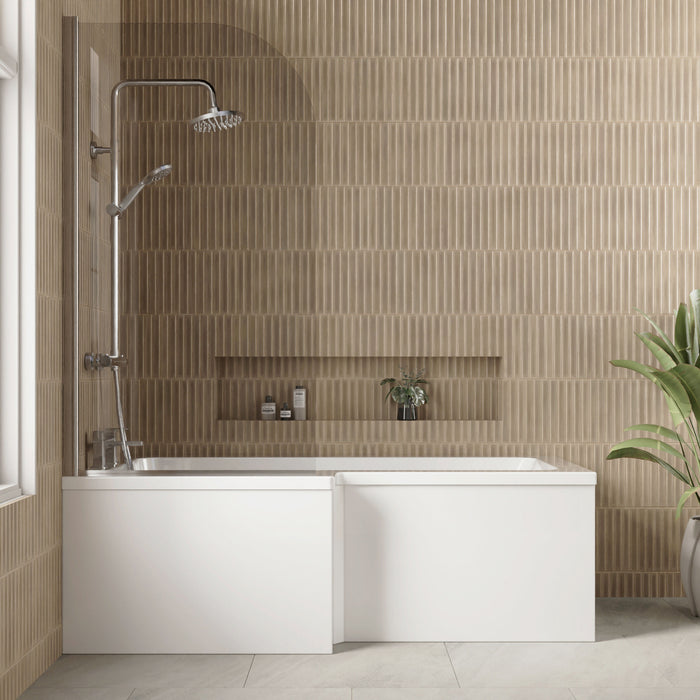 [BBPA135W] 1700mm Waterproof Square Shower Bath Front Panel - Gloss White - Lifestyle 1