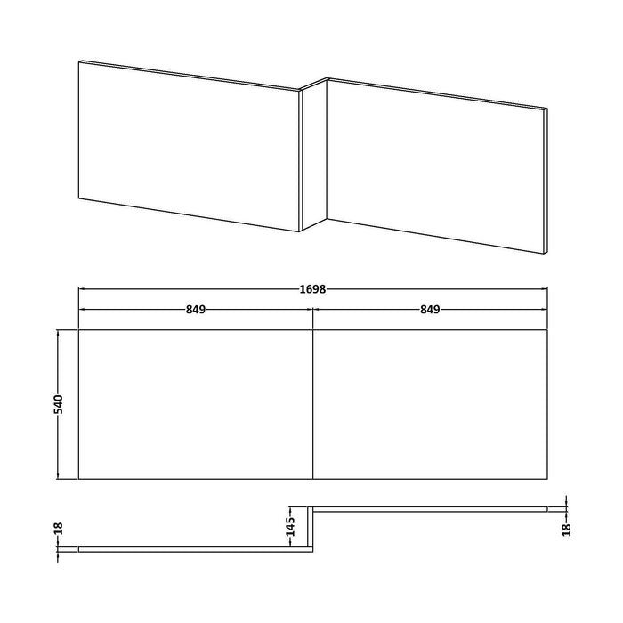 [BBPA135W] 1700mm Waterproof Square Shower Bath Front Panel - Gloss White - Technical Drawing