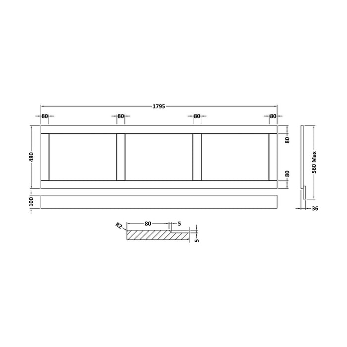 [BFBY307P] 1800mm Front Panel WGBLUE - Technical Drawing