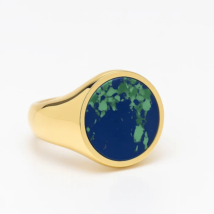 18K Gold Plated Azurite Stone Ring - Captivating Azurite Elegance