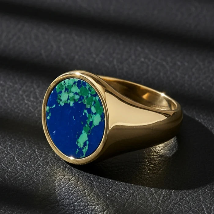 18K Gold Plated Azurite Stone Ring - Captivating Azurite Elegance
