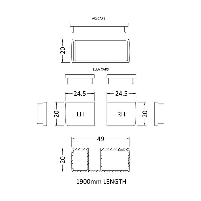 [BEAC190] 1900mm Profile Extension Kit - Technical Drawing