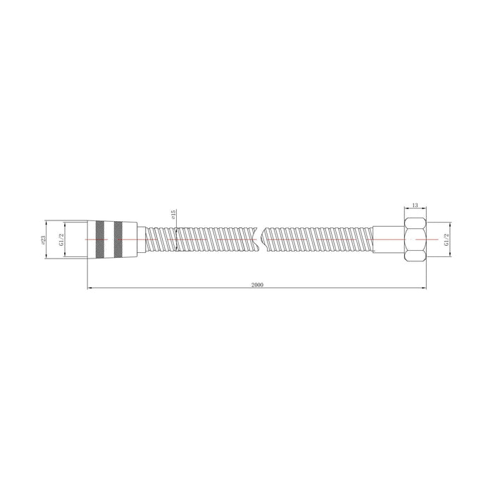 [BSSF322] 2m Flexible Chrome Shower Hose for Bathroom Showers - Technical Drawing