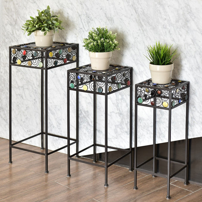 3 pcs Square Ceramic Beads Decor Metal Plant Stand - EK CHIC HOME