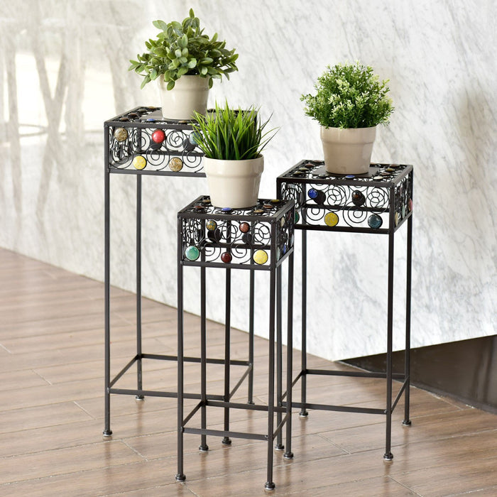 3 pcs Square Ceramic Beads Decor Metal Plant Stand - EK CHIC HOME