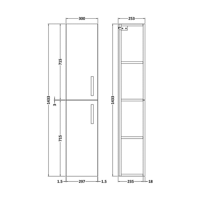 [BFRI162E] 300mm Tall Unit 2 Door GLWHT - Technical Drawing