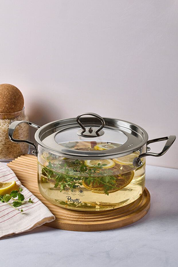 3.5 L Glass Cooking Pot with Elegant Silver Handles