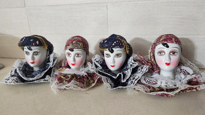 4 Decorative Porcelain Harlequin/Pierrot Clown Heads