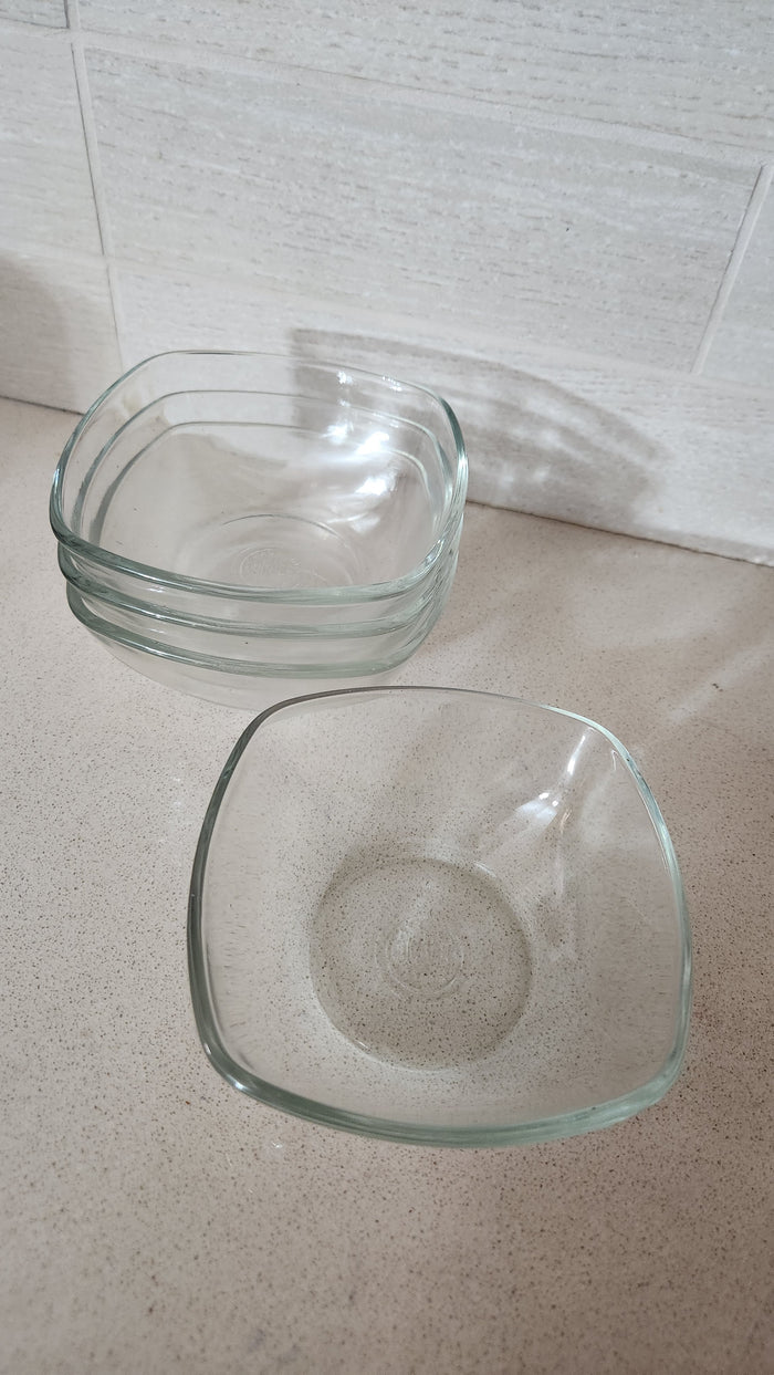4 Duralex France "Lys" Clear Tempered Glass Square Nesting Bowls