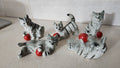 5 Miniature Porcelain Playing Kittens with Red Ball Figurines