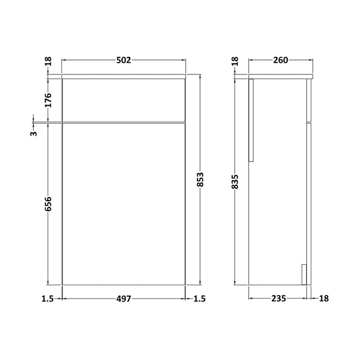 [BFRI142E] 500MM WC UNIT GLWHT - Technical Drawing