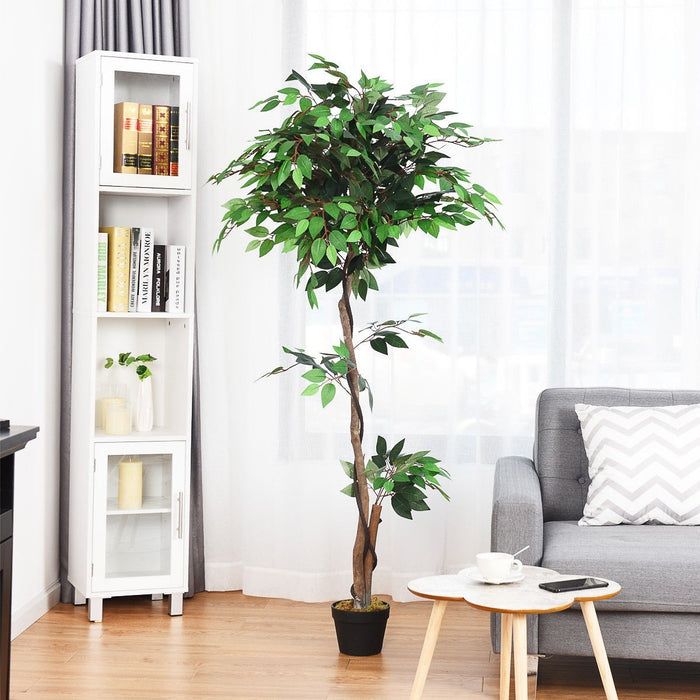 5.5 ft Artificial Ficus Silk Tree with Wood Trunks - EK CHIC HOME