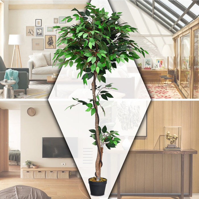 5.5 ft Artificial Ficus Silk Tree with Wood Trunks - EK CHIC HOME