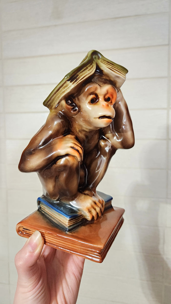 60s Japanese Ceramic Monkey Bookends