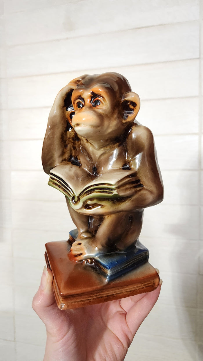 60s Japanese Ceramic Monkey Bookends