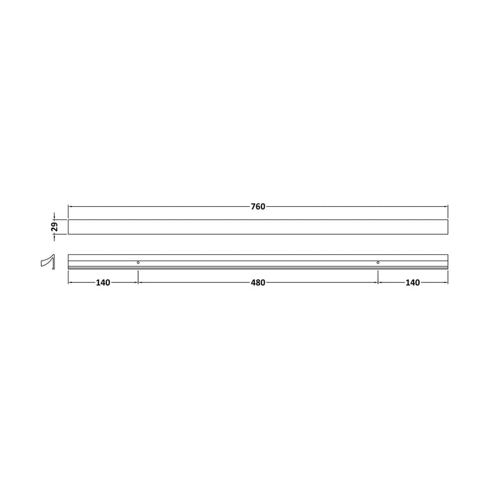 [BFHH009] 7 Shape Handle, 760mm (480mm Centres) - Chrome - Technical Drawing
