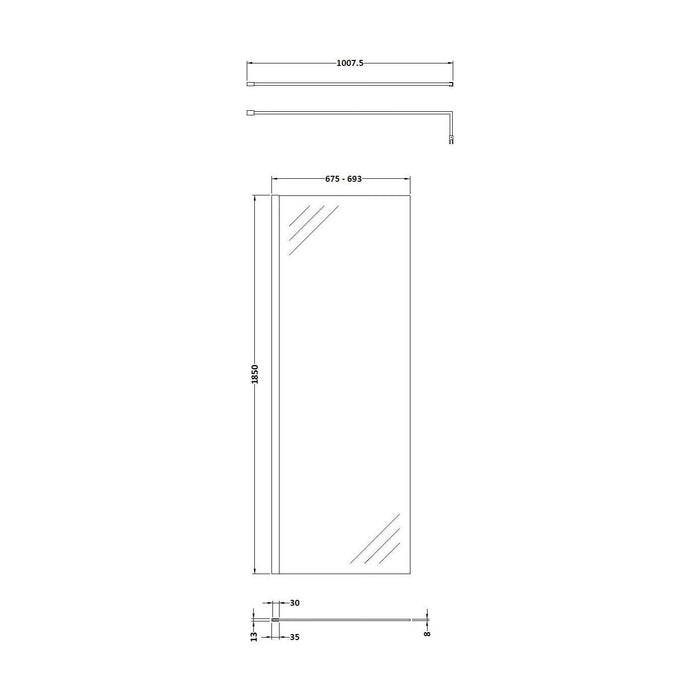 [BESCGM070] 700 Wetroom panel/suport bar, BP - Technical Drawing