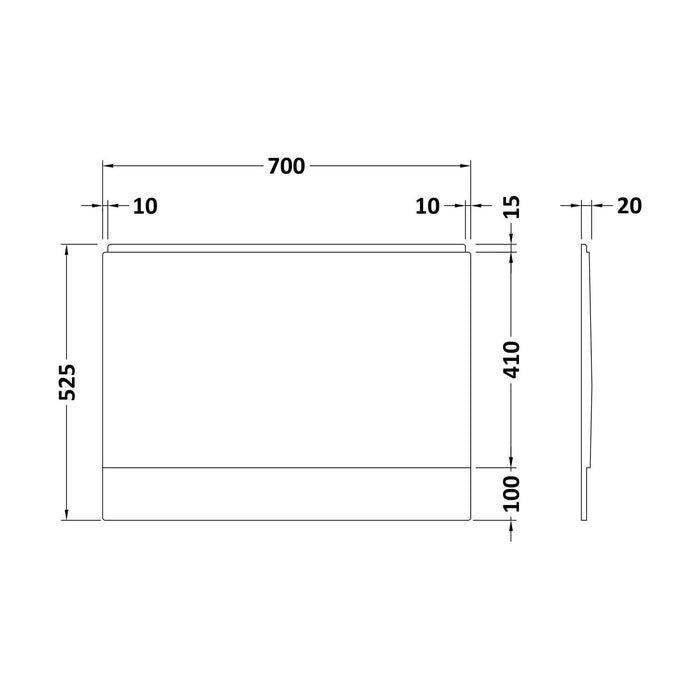[BBPA142] 700mm Acrylic Bath Panel - Technical Drawing