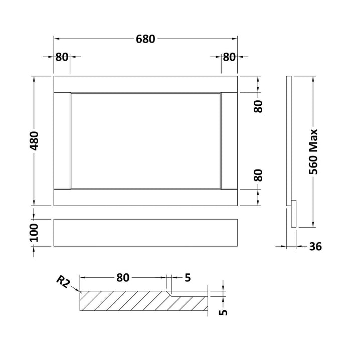 [BFBY311P] 700mm End Panel WGBLUE - Technical Drawing