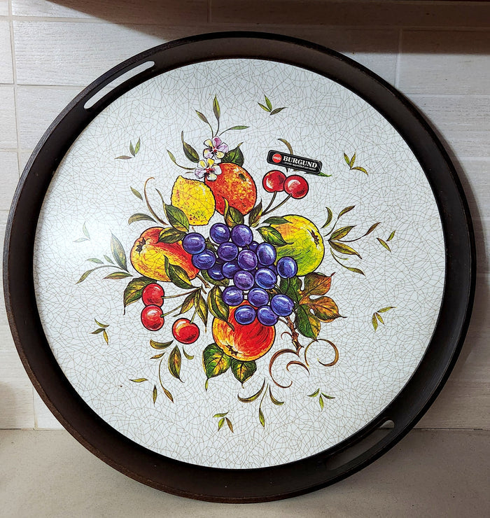 70s EMSA West Germany "Burgund" Round Wood Serving Tray