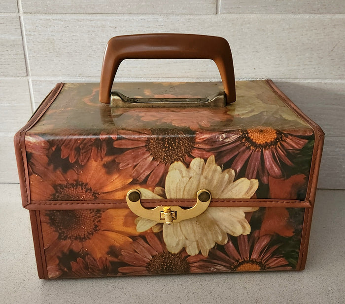 70s Floral Vinyl Train Case Vanity Box