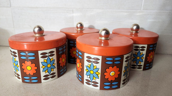 70s Retro Floral Kitchen Canisters - Set of 4