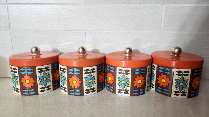 70s Retro Floral Kitchen Canisters - Set of 4