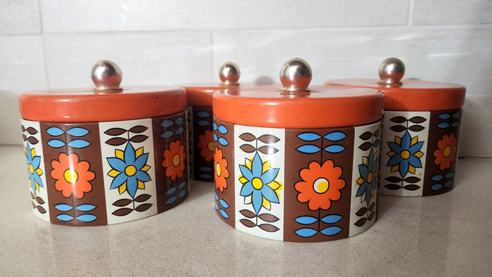 70s Retro Floral Kitchen Canisters - Set of 4