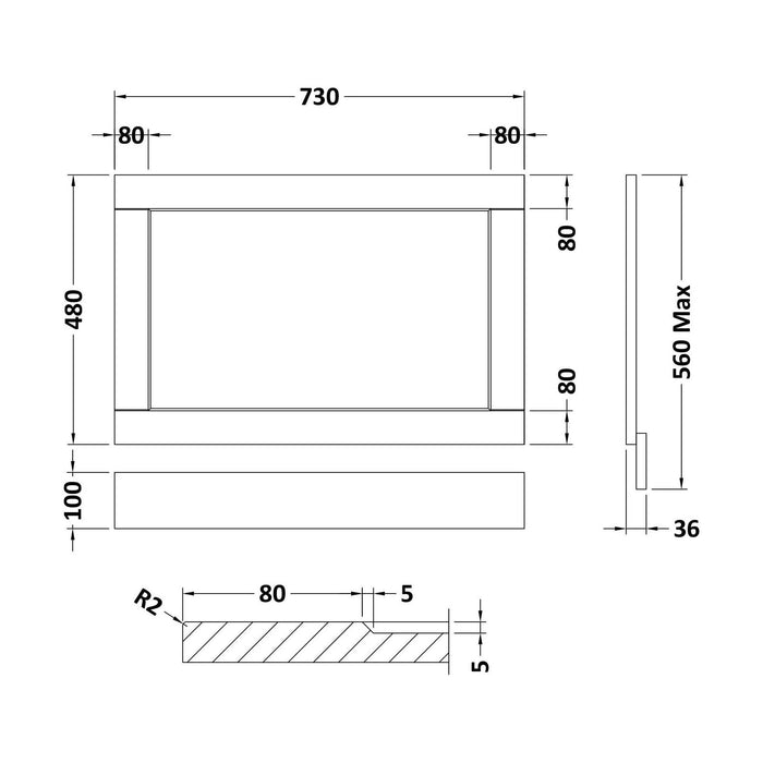 [BFBY312P] 750mm End Panel WGBLUE - Technical Drawing