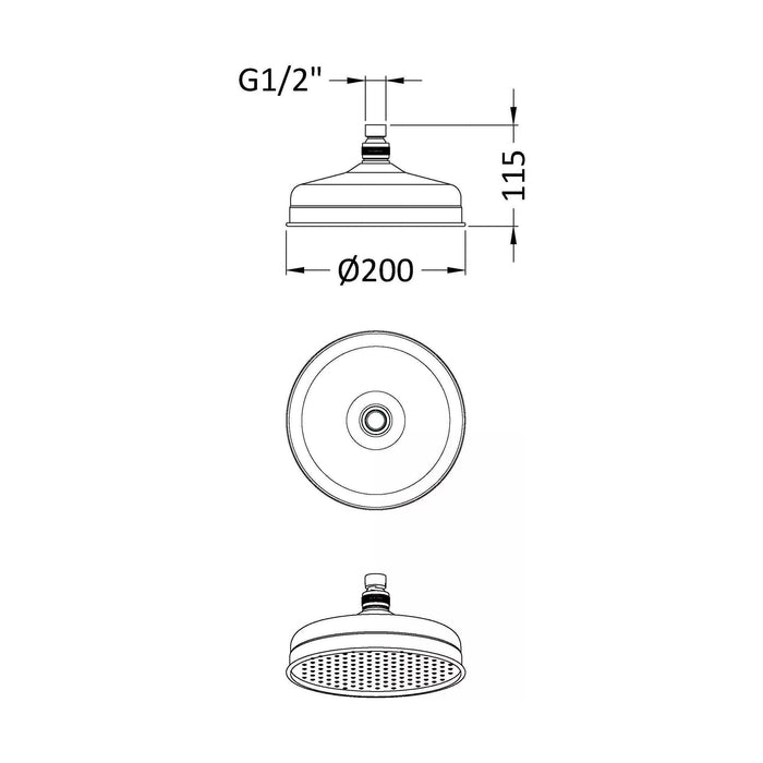 [BSSH721] 8" Apron Fixed Head 195mm Diameter - Technical Drawing