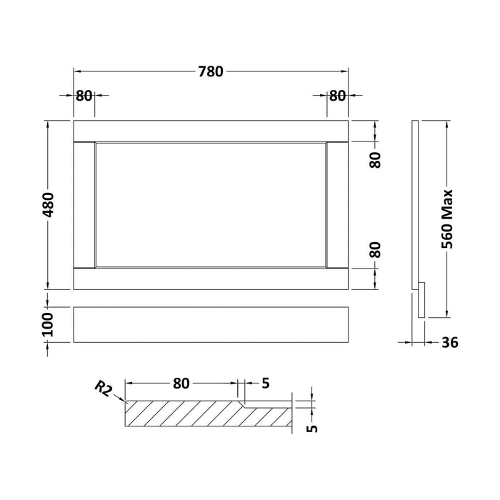 [BFBY213P] 800mm Bath End Panel WGGREY - Technical Drawing