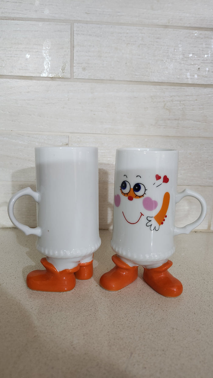 80s Vintage Smiling Face Mugs with Orange Boots - Made in Japan