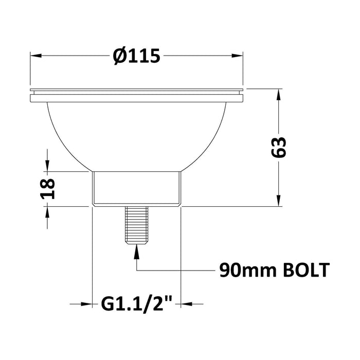 [BKW313] 90mm Fireclay Kitchen Sink Basket Strainer Waste - Multiple Colours Available - Technical Drawing