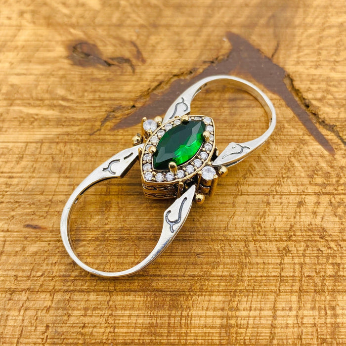 925 Sterling Silver Reversible Ring with Natural Onyx & Emerald Gemstones | Elegant Women's Jewelry Gift