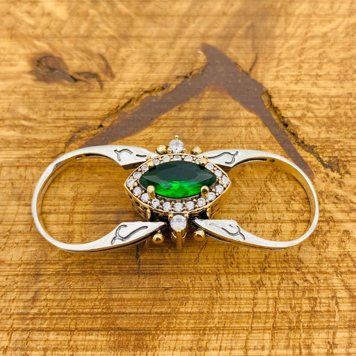 925 Sterling Silver Reversible Ring with Natural Onyx & Emerald Gemstones | Elegant Women's Jewelry Gift