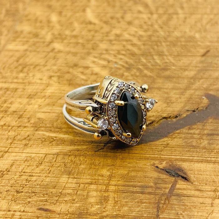 925 Sterling Silver Reversible Ring with Natural Onyx & Emerald Gemstones | Elegant Women's Jewelry Gift