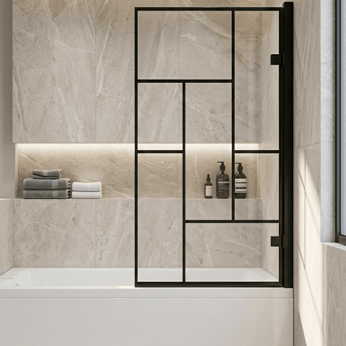 [BBSCSQ7BB] Abstract Modern Square Bath Shower Screen - Black, 830 x 1520 x 38 mm - Silo